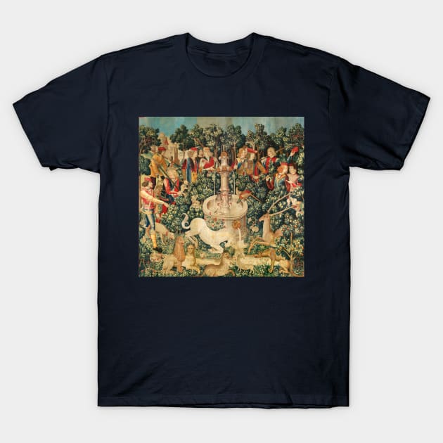 UNICORN IS FOUND Fountain,Other Animals,Green Floral T-Shirt by BulganLumini